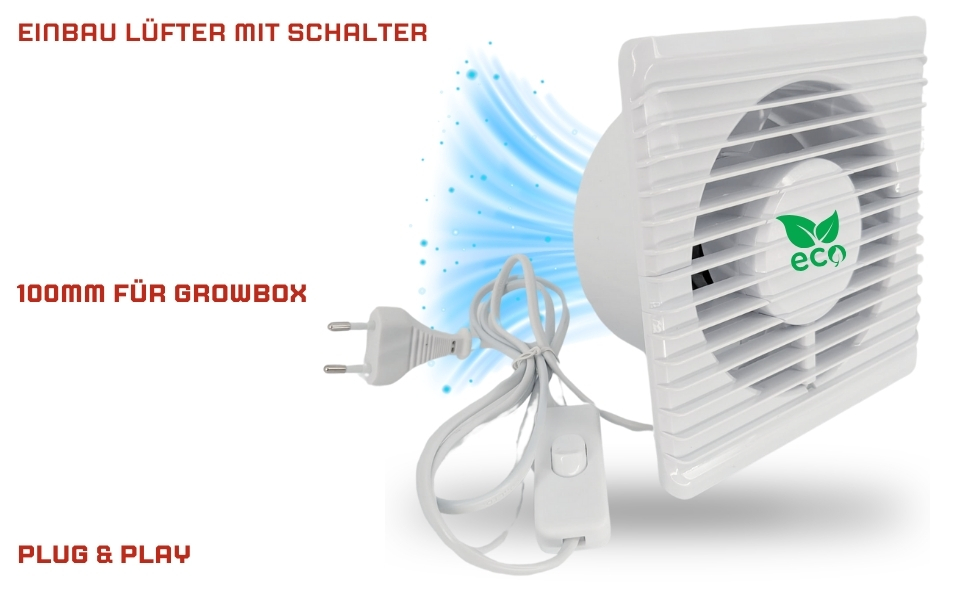 Grow Abluft Zuluft Lüfter Ventilator 100mm 