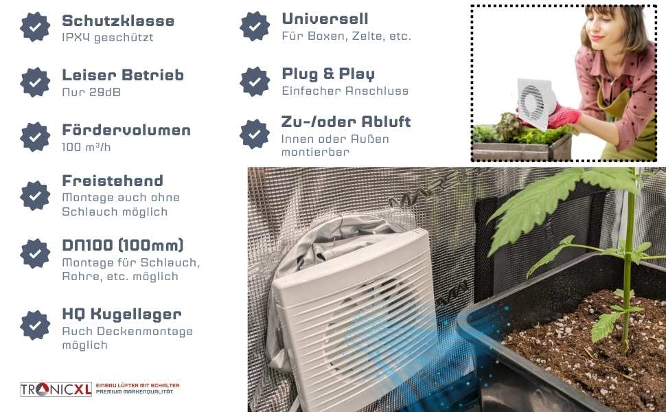 100mm Abluft Lüfter Ventilator Grow Rohrlüfter Zuluft