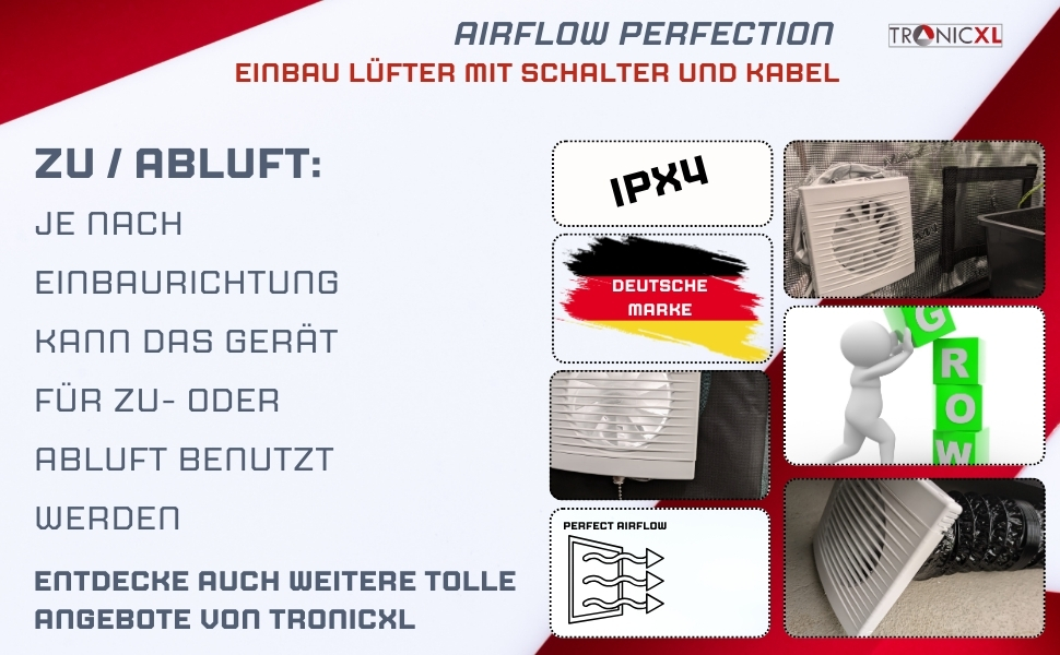 100mm Abluft Lüfter Ventilator Grow Rohrlüfter Zuluft